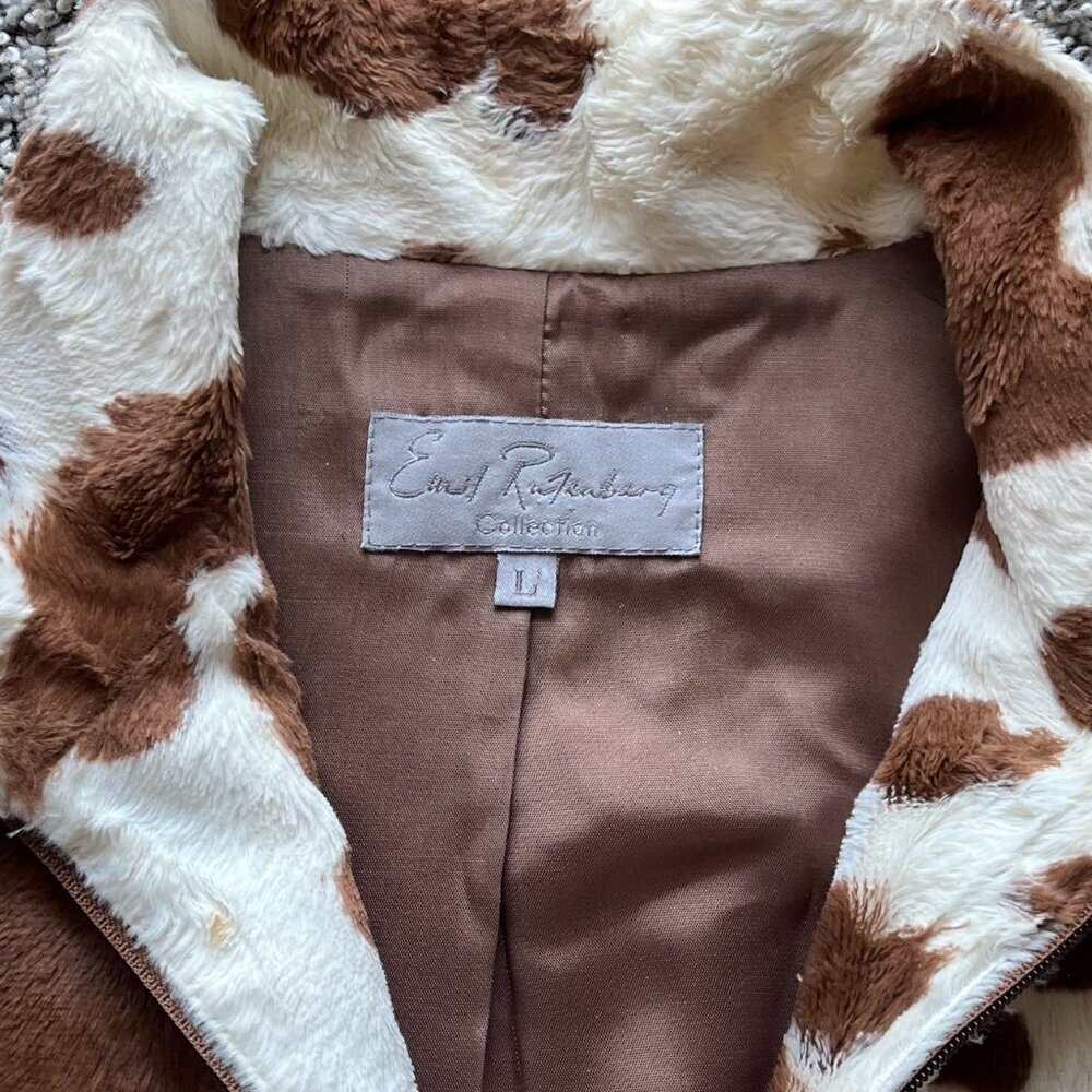 Emil Rutenberg Cow Print Faux Fur Vest Women L Cowgirl Western Festival Feminine - Picture 2 of 5